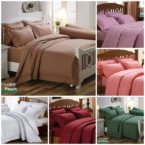 ผ้าปูที่นอน Jessica สีพื้น ขนาด 3.5 5 6 ฟุต J-WHITE BROWN GRAY GREEN OLD ROSE PEACH LAVENDER RED กันไรฝุ่น 11 นิ้ว