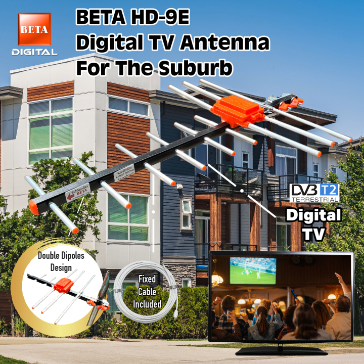 HD9E  เสาอากาศพร้อมต่อสายกล่อง RG6/U BETA รุ่น HD-9E ขนาด 15 เมตร สีดำ ฟรีสาย RG6 ยาว 10 เมตร