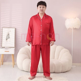LLชุดนอนผู้ชายบิ๊กไซด์ ชุดนอนสีพื้น ชุดนอนบิ๊กไซส์ แขนยาว+ขายาว ผ้าซาติน อก 43 52 60 นิ้ว ผ้าเย็นใส่สบาย