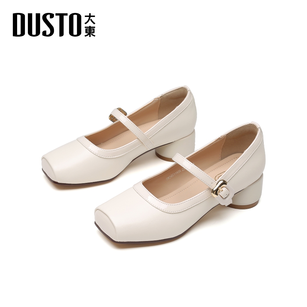 DUSTO รองเท้าแมรี่เจน ส้นเตี้ย 4cm ประดับหัวเข็มขัดสายปรับได้ สีพาสเทลละมุน ฤดูกาล2024 รุ่นพิเศษดีเทลสุดเก๋ทันสมัย
