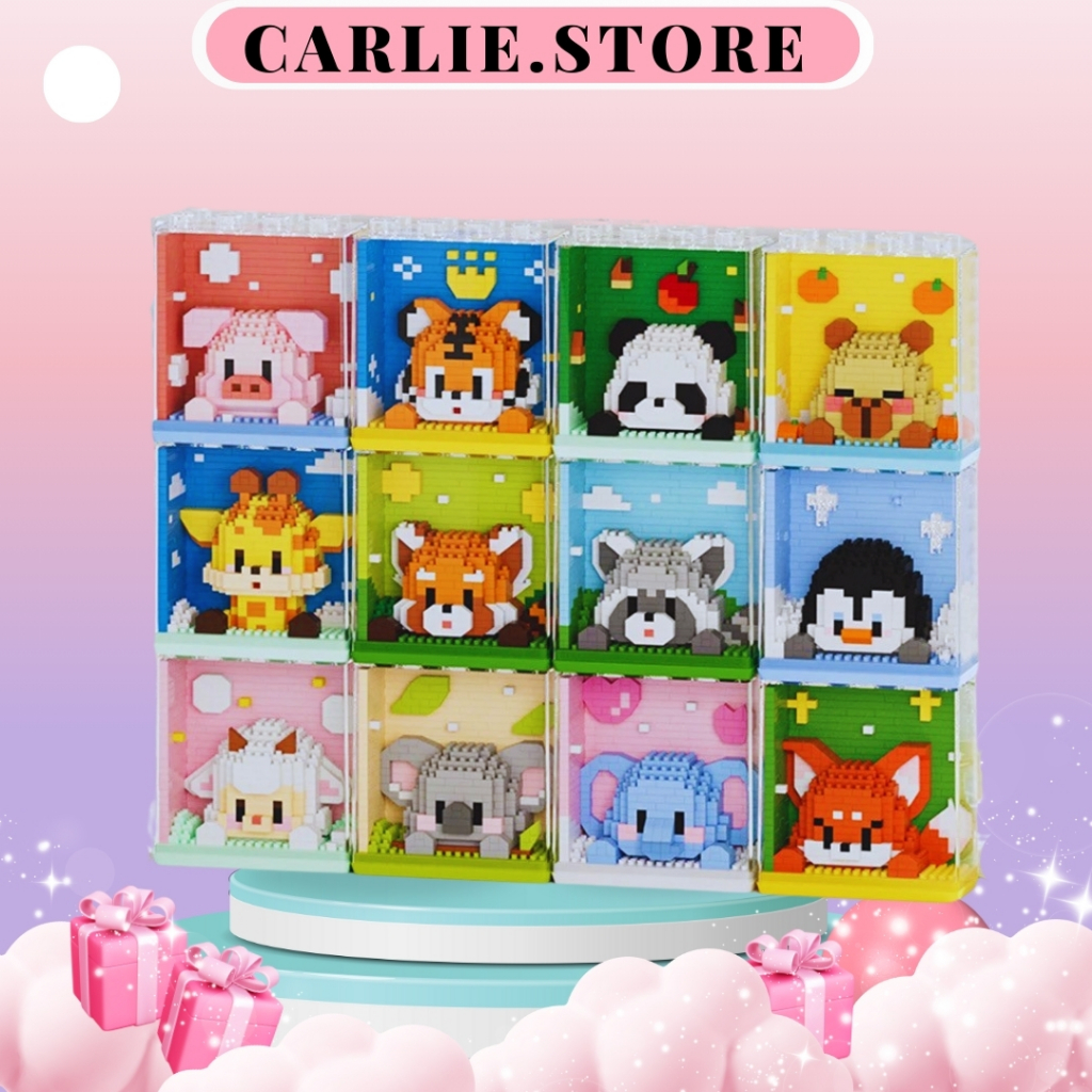 ใหม่ ของขวัญของเล่นโมเดล Zoo Series Building Blocks สัตว์น่ารักพร้อมกล่องลูกบาศก์✨🎁