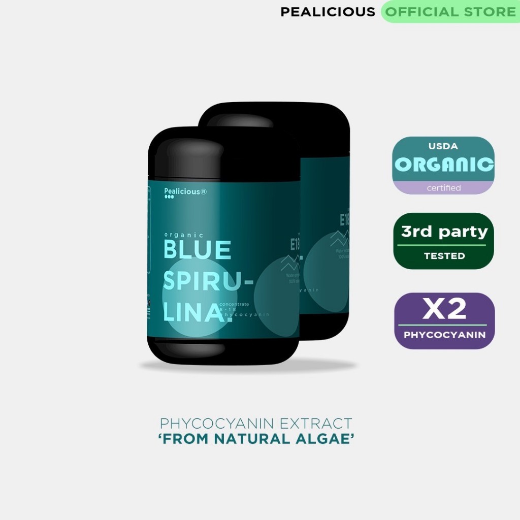 Pealicious Organic Blue Spirulina E18x2 ออแกนิคบลูสไปรูลิน่า| C-Phycocyanin Antioxidant Support | US