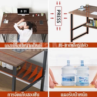 MMY โต๊ะทำงาน ขาเหล็กหนา 120/100/80CM โต๊ะคอม 2ชั้น Computer Desk การออกแบบที่เรียบง่าย ประหยัดพื้นที่