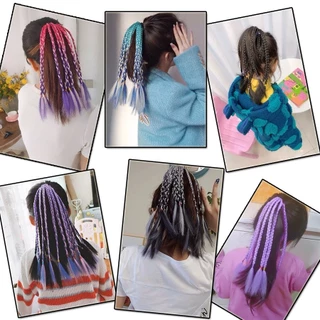 In Beauty ยางรัดผมสีรุ้งสำหรับเด็ก,ที่จับผมหางม้าน่ารักเชือกยางที่คาดผมอุปกรณ์จัดแต่งทรงผม（ยาวประมาณ 35 ซม）