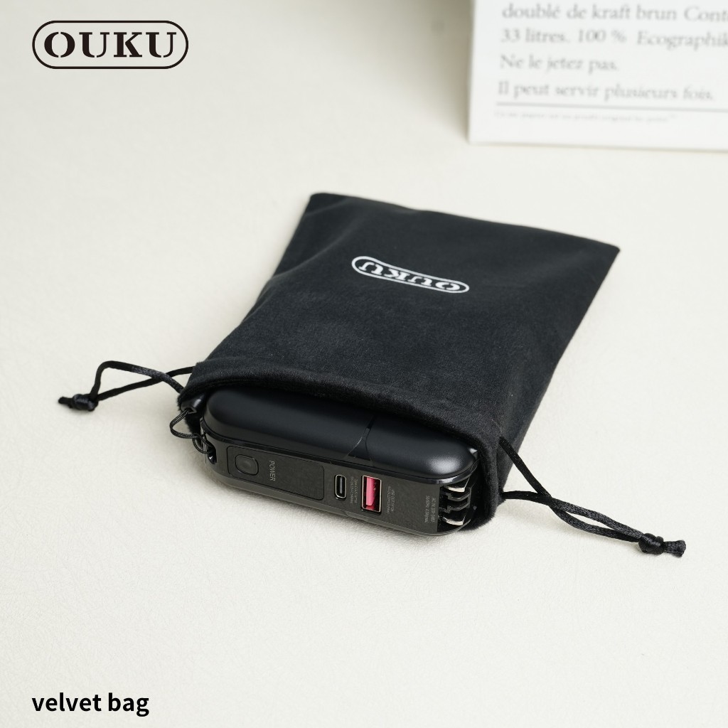 กระเป๋าพาวเวอร์แบงค์ OUKU PU BAG VELVET BAG ถุงผ้าหูรูด สําหรับเก็บแบตสำรอง สายชาร์จ จัดสัดส่วน