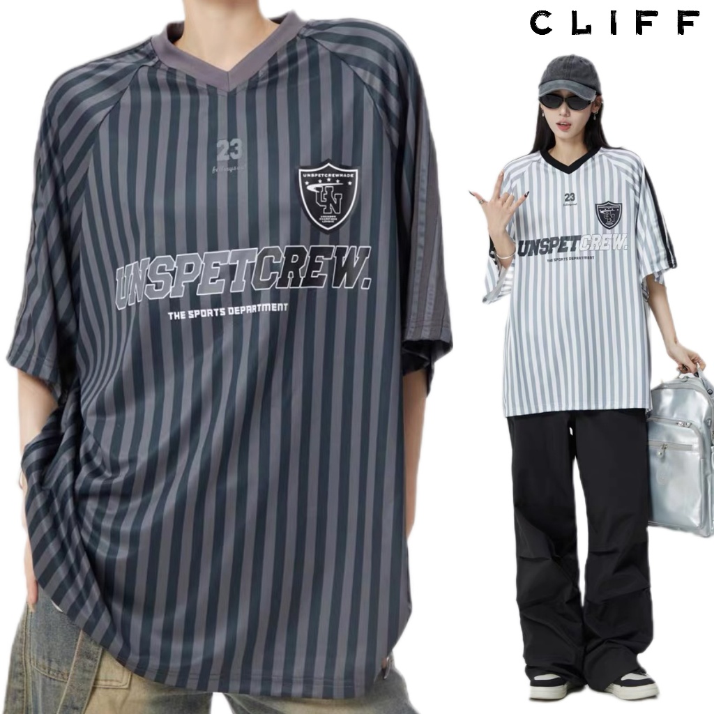 CLIFF เสื้อยืดผู้ชาย แขนสั้นสำหรับผู้หญิง ชุดคู่รัก ฟอนต์โฟล์คสวาเกน แบบหลวม ลำลอง เย็บติดกัน