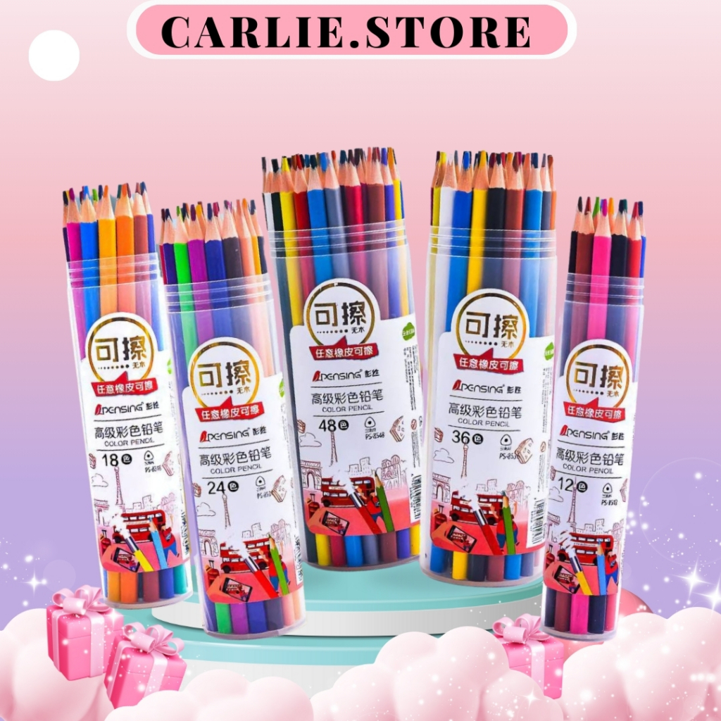 แบบใหม่ แบบขวด ดินสอสีไม้ลบได้ 12สี/24 สี/48 สี ดินสอสี ระบายสี วาดลายด้วยมือ