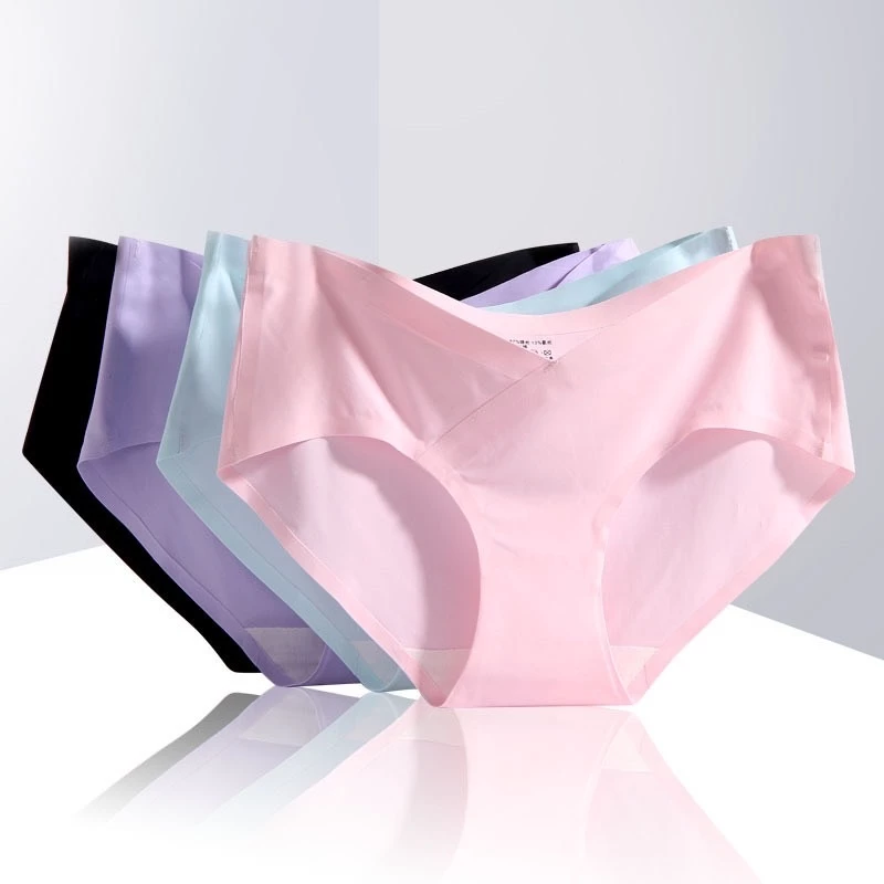 กางเกงในคนท้อง Ice Silk กางเกงในคนท้องไร้ขอบ แบบเอวต่ำ ไร้ตะเข็บ