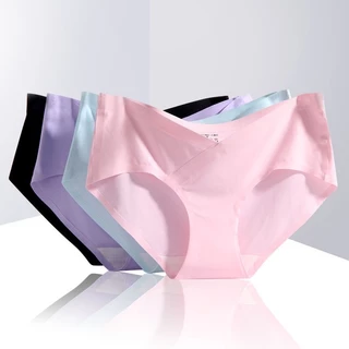 กางเกงในคนท้อง Ice Silk กางเกงในคนท้องไร้ขอบ แบบเอวต่ำ ไร้ตะเข็บ
