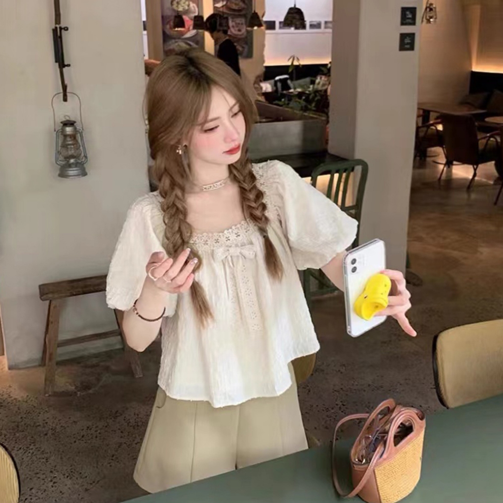 เสื้อเชิ้ตลูกไม้สไตล์ฝรั่งเศส สวมใส่สบาย สำหรับสาวตัวเล็ก