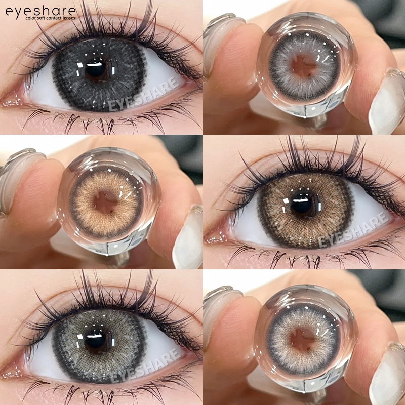 Eyeshare 1 คู่ 2 ชิ้น SEINE สีดำ/สีน้ำตาล/สีเทา คอนแทคเลนส์ 0.0 คอนแทคเลนส์รายวัน 14mm ใช้หนึ่งปี จั