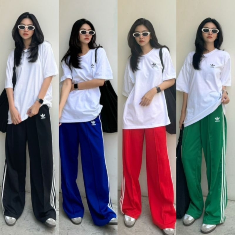 เซตเสื้อยืดคอกลมแขนสั้น ทรง Oversize เข้าชุดมากับกางเกงวอร์มขายาว ทรงกระบอกใหญ่