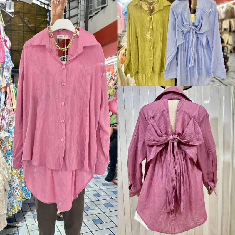 เสื้อเชิ้ตโบว์หลัง แฟชั่นสาวอวบพลัสไซส์ ป้ายPream