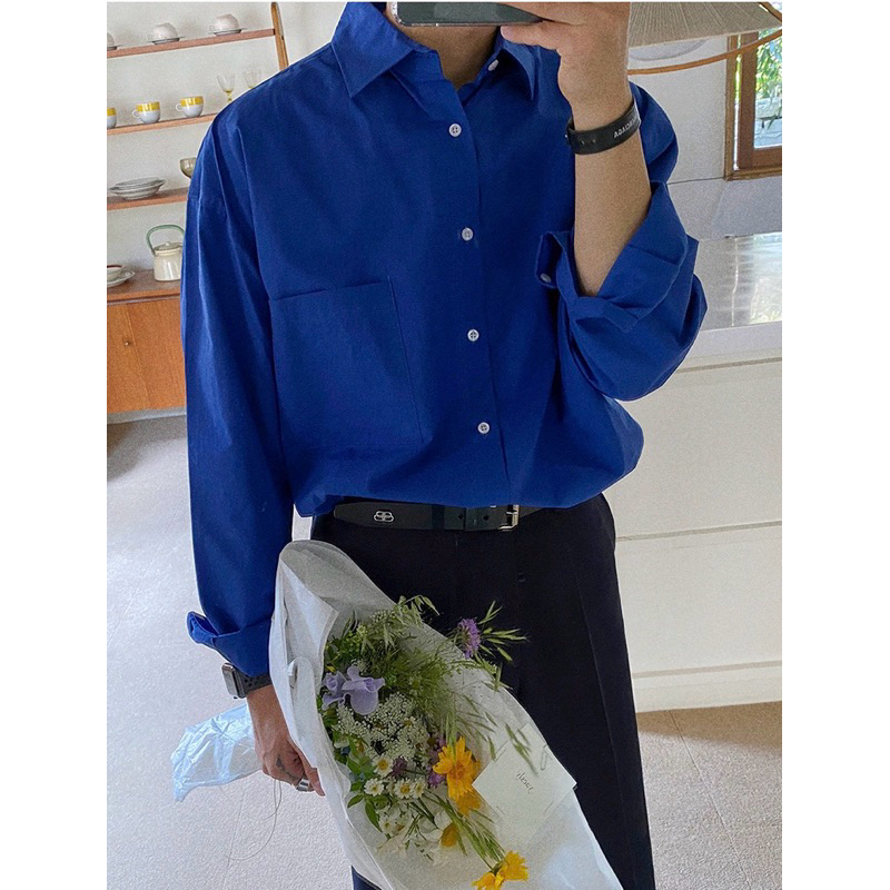 PAPA.XQ LAPIS SHIRT 💙( NEW! เสื้อเชิ้ตสีพื้น เกาหลีเกาใจ ✨)พร้อมส่ง🔥 - รูปที่ 6