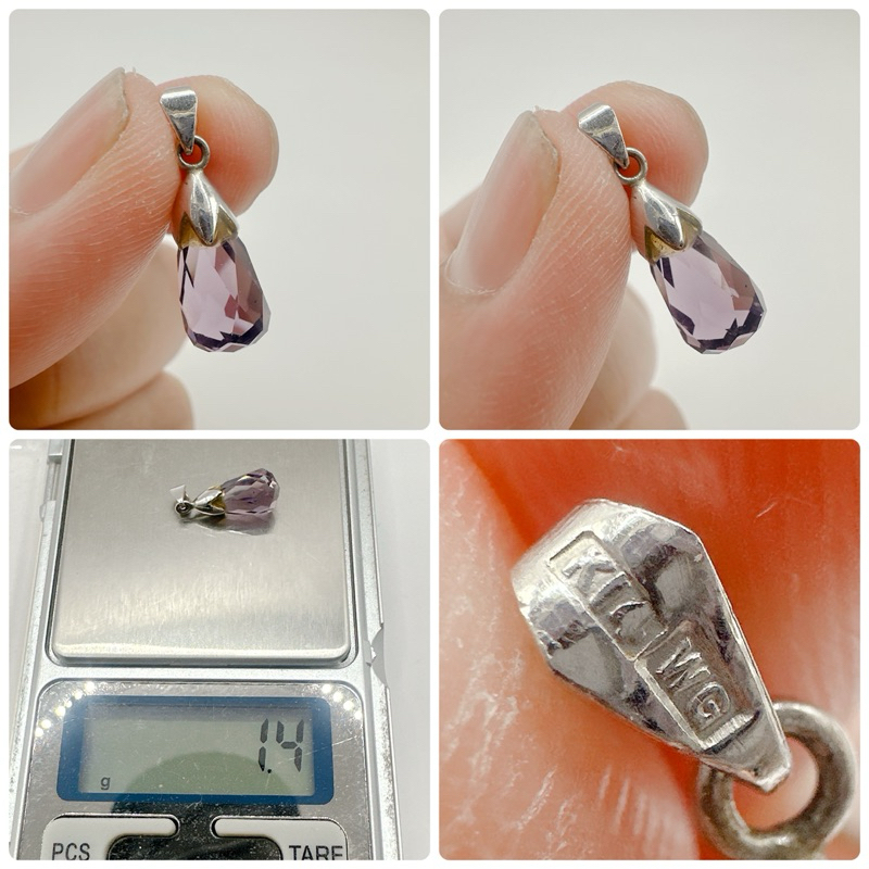 จี้อเมทิส เจี่ยเหลี่ยม จิกตะขอทองคำขาว K14WG