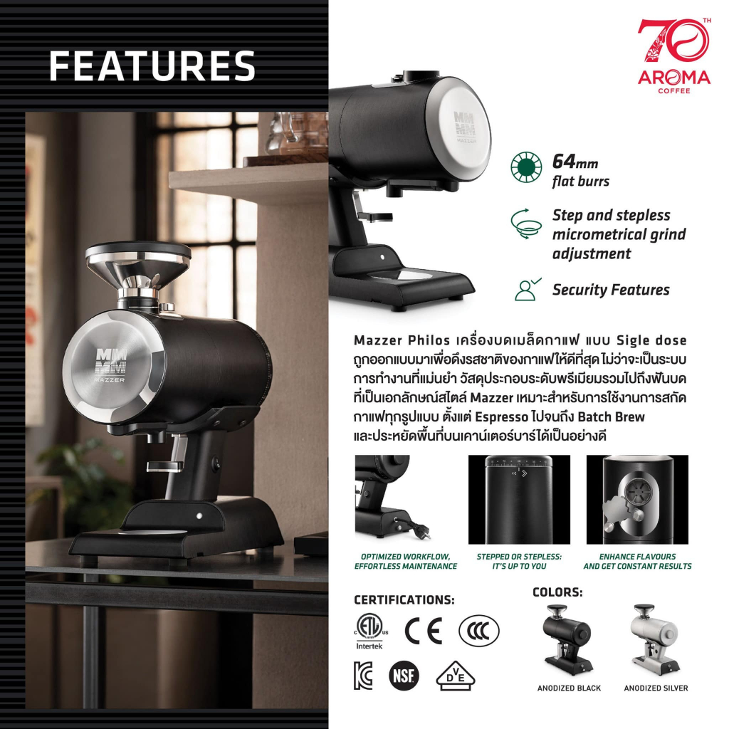 Mazzer Philos เครื่องบดเมล็ดกาแฟ Single dose