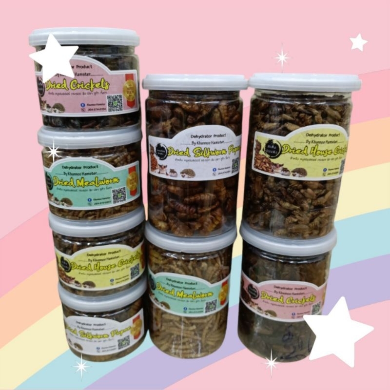 By Khunnoo Hamter รวมเเมลงอบแห้ง หนอนอบแห้ง จิ้งหรีดอบ ดักแด้อบ สดิ้งอบ อาหารสำหรับสัตว์เลี้ยง