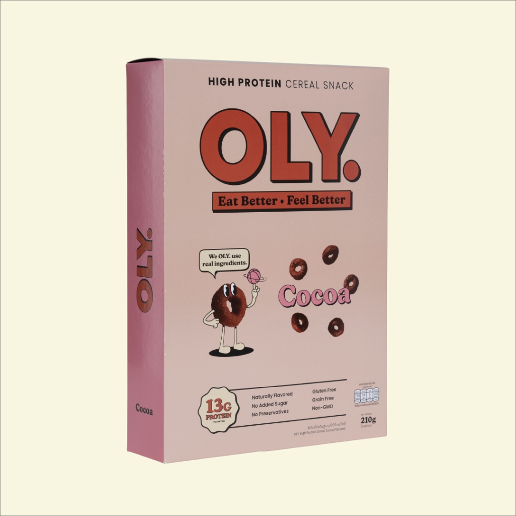 OLY. โอลี่ ซีเรียลโปรตีนสูง รส​ โกโก้ High Protein Cereal Snack - Cocoa Flavor (35 g / 210 g)