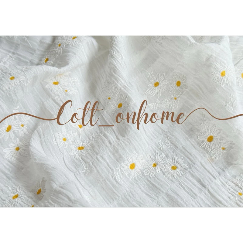 ผ้าลายเดซี่ ผ้าอัดย่น หน้ากว้าง150cm พร้อมส่ง