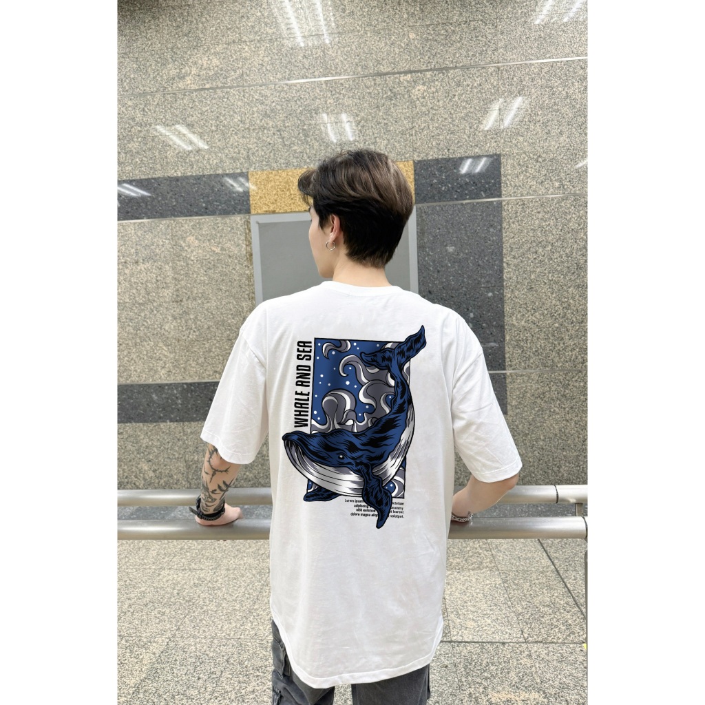 (พร้อมส่ง) เสื้อยืด Whale and sea (สกรีนหน้าหลัง) –  ผ้าคอตตอน 100% สกรีนสีจมติดแน่นทนนาน