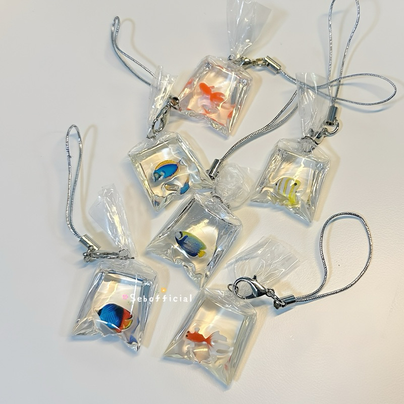 Sebofficial | Fish keychain | สายคล้องโทรศัพท์ ถุงปลาทองเรซิ่น พวงกุญแจ ที่ห้อยโทรศัพท์ ของขวัญ ปัจฉิม