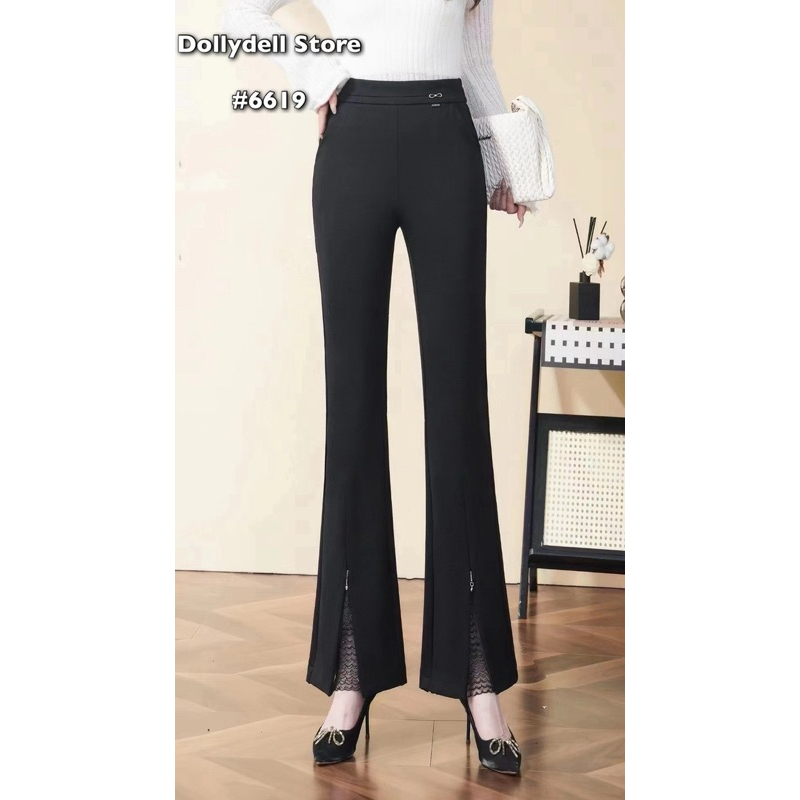 6619 กางเกงสีดำปลายขาม้า Dolly Dell