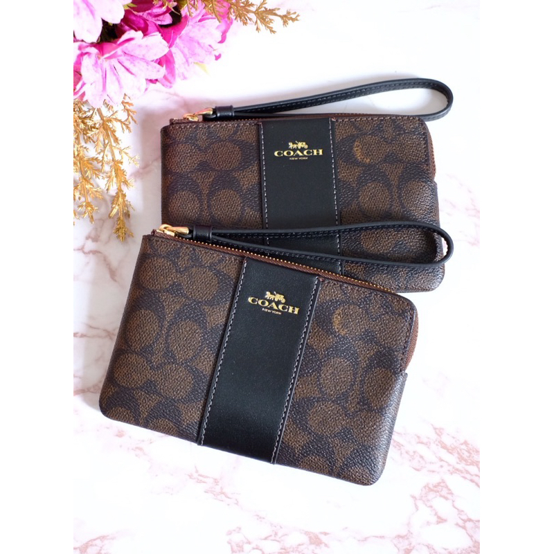 ❗️❗️แท้💯 กระเป๋าสตางค์คล้องมือ Coach Signature Coated Canvas And Smooth Leather (CW854)❗️❗️