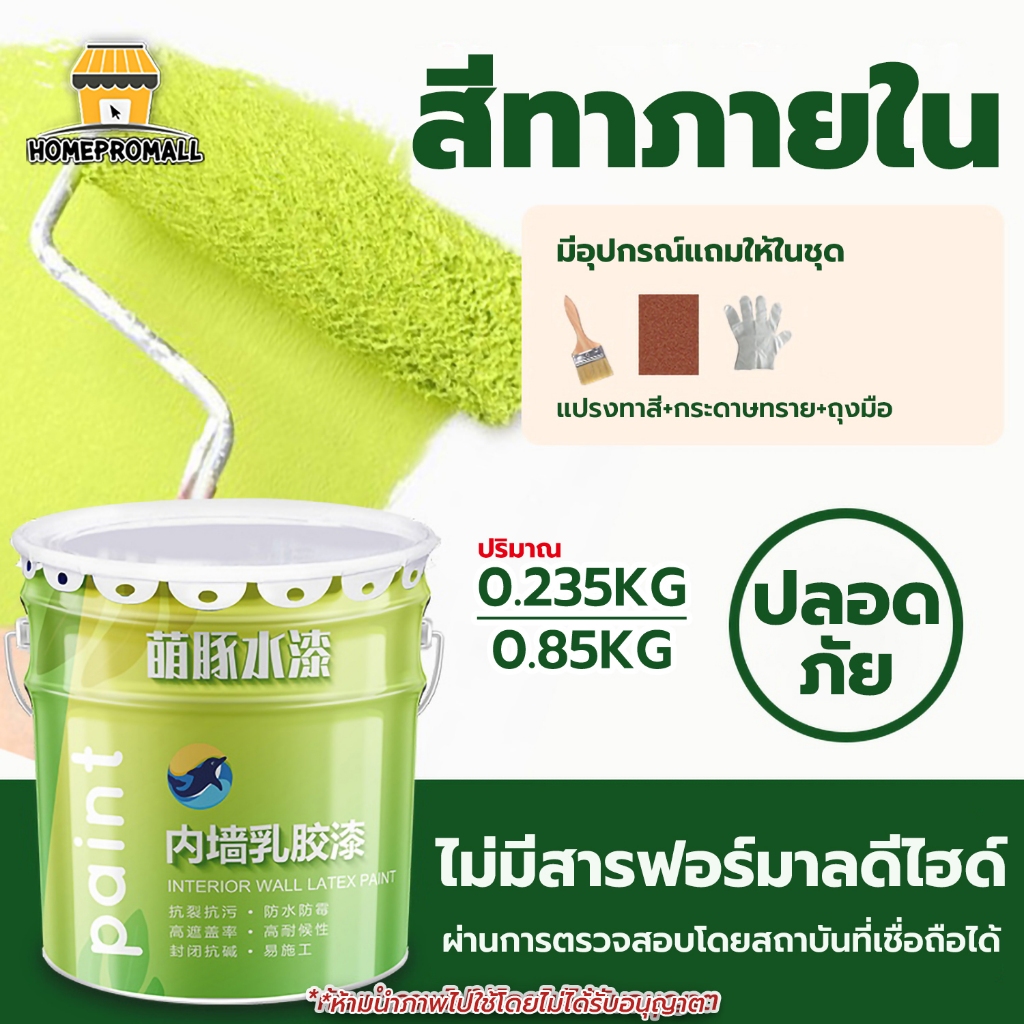 สีทาบ้าน สีทาภายใน ชนิดด้าน ขนาด 0.235kg/0.85kg แถมฟรี!! อุปกรณ์ครบชุด