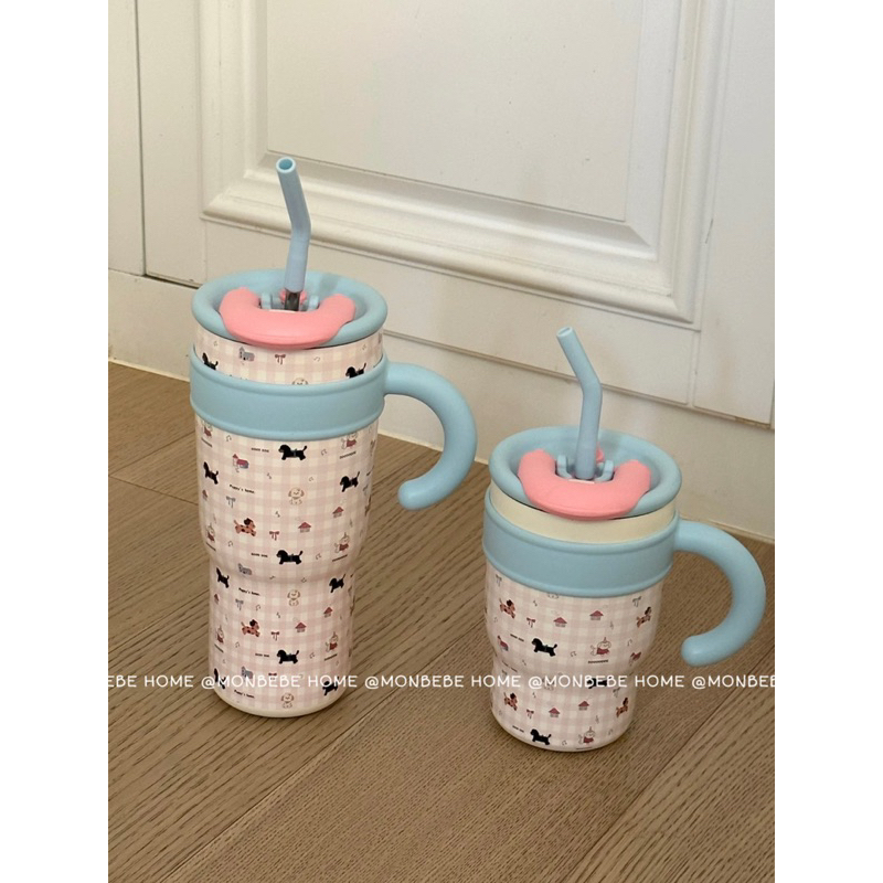 แก้วเก็บความเย็น ลายสุนัขสีชมพู มี2 ขนาด1200ml/700ml แก้วเก็บอุณหภูมิ ความจุขนาดใหญ่มาก ไม่น้ำรั่ว พร้อมส่ง