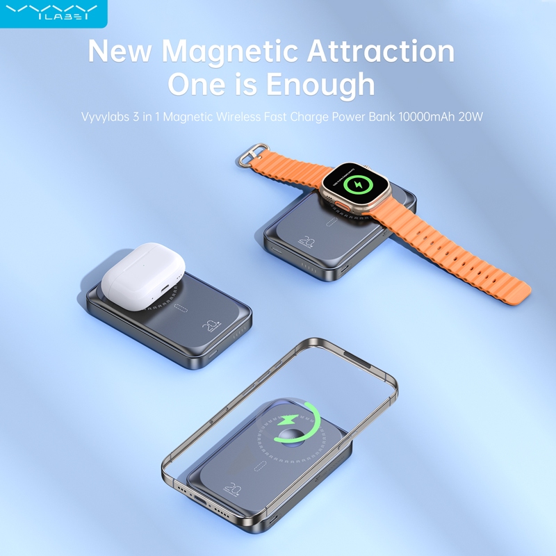 Vyvylabs แบตสำรองแม่เหล็กชาร์จเร็วไร้สายแบบสามในหนึ่งเดียว 10000mAh 20W