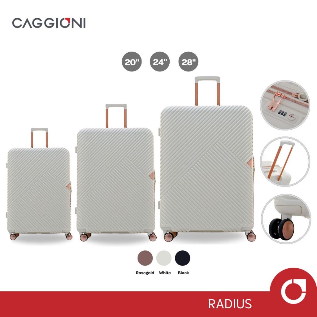 CAGGIONI กระเป๋าเดินทางล้อลาก น้ำหนักเบา TSA Lock วัสดุPC รุ่น เรเดียนส์ (Radius : C18123) มีซิปขยาย ล้อคู่ - สีขาว