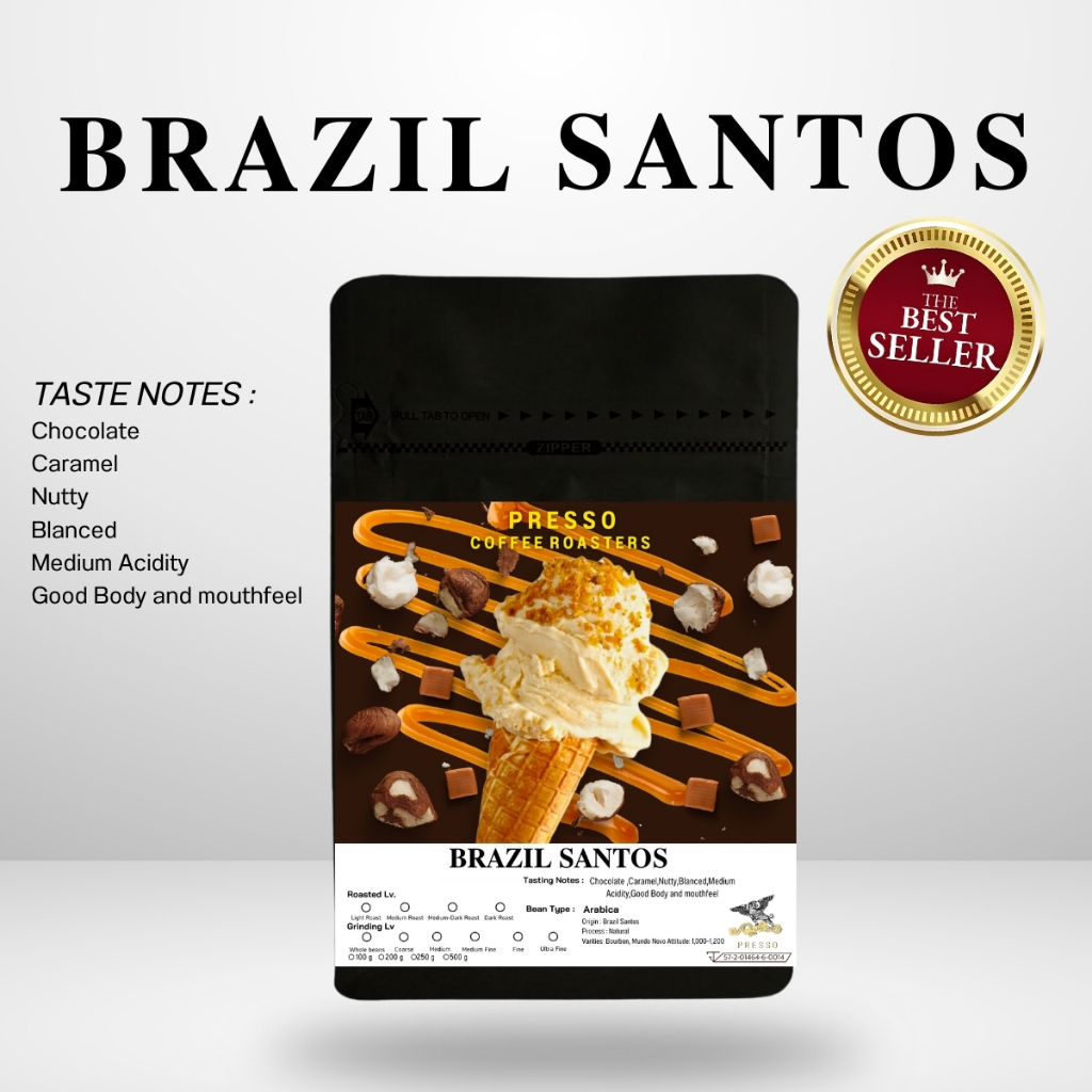 Presso Coffee เมล็ดกาแฟคั่ว Brazil Santos