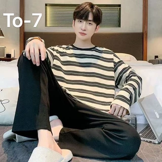 ชุดนอนผู้ชาย เสื้อเเขนยาว+ขายาว พิมลาย พร้อมส่งที่ไทย-TO