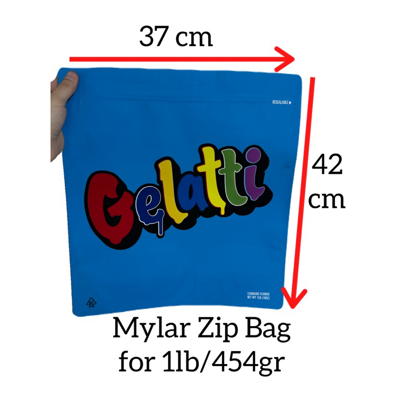 Gelatti Cookies Mylar zip bag size 454 grams / 1 lb