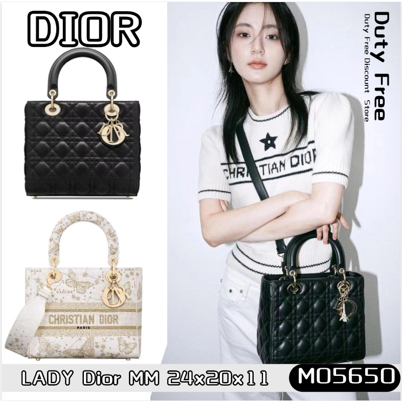 💼Dior Lady Dior MM Lambskin Women's Tote Bag กระเป๋าดิออร์คลาสสิก✨กระเป๋าสะพายไหล่/กระเป๋าโท้ตสตรี M