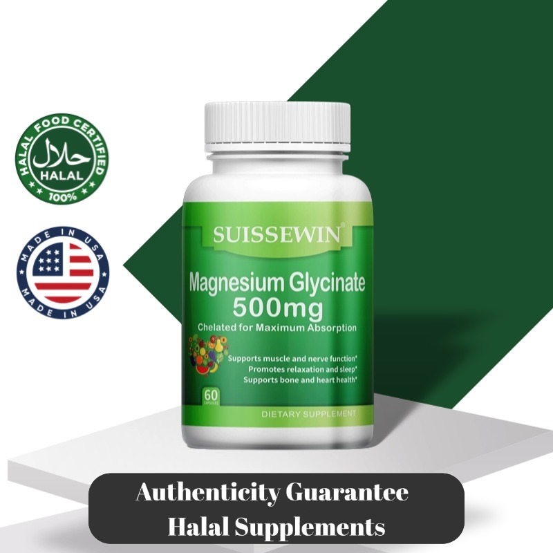 แมกนีเซียม ไกลซิเนต 500 มก. 【60 แคปซูล】Magnesium Glycinate 500 mg