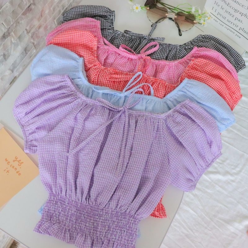 𝑩𝒀𝒁𝑨𝒁𝑨 พร้อมส่ง เสื้อครอปแขนตุ๊กตาสม็อคเอว