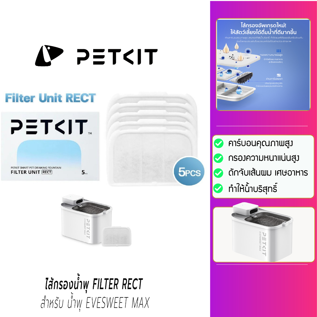 (Y412) PETKIT FILTER RECT /5PCS FOR EVERSWEET MAX ไส้กรองน้ำพุแมวสำหรับน้ำพุรุ่นใหม่