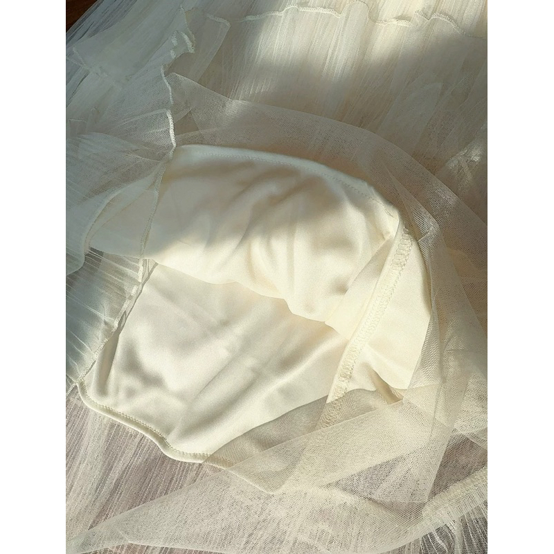 กระโปรงยาวผ้ามุ้งอัดพลีท แต่งระบาย 6ชั้น #902 - รูปที่ 5