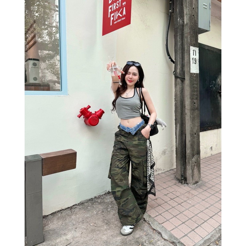 **พร้อมส่ง** BY0091 Low-Waist Soldier 2 Layer กางเกงคาร์โก้ทหาร แต่งขอบยีนส์ benly-co - รูปที่ 3