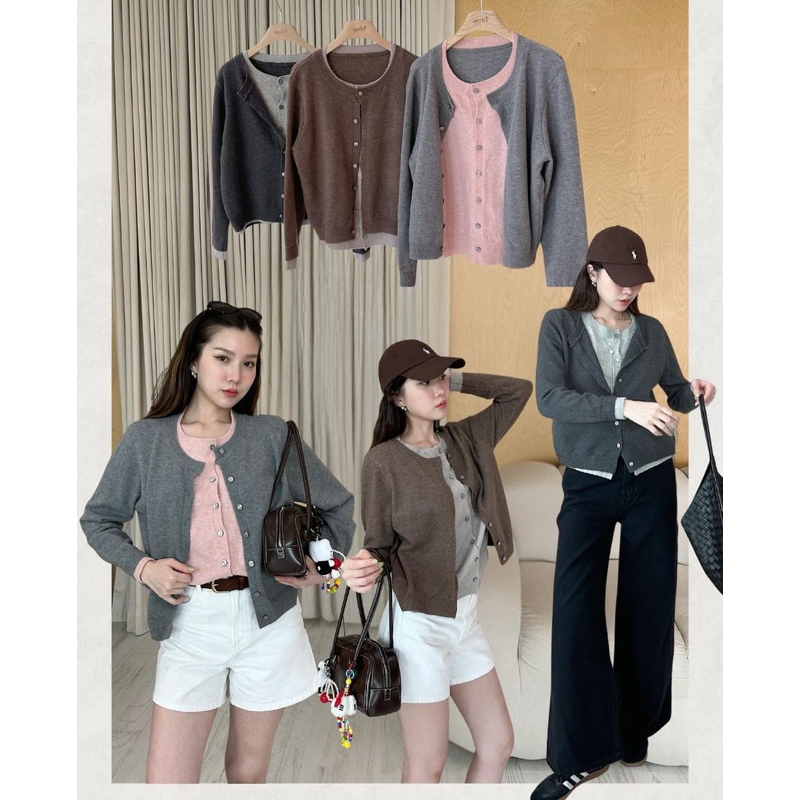 ”2 layers CARDIGAN “ (590฿) HOT ITEMS!! เป็นสินค้าฮอตของปีนี้เลยค่ะ เสื้อคลุมคาร์ดิแกน 2 ชั้น เป็นแบบติดกันนะ tshop
