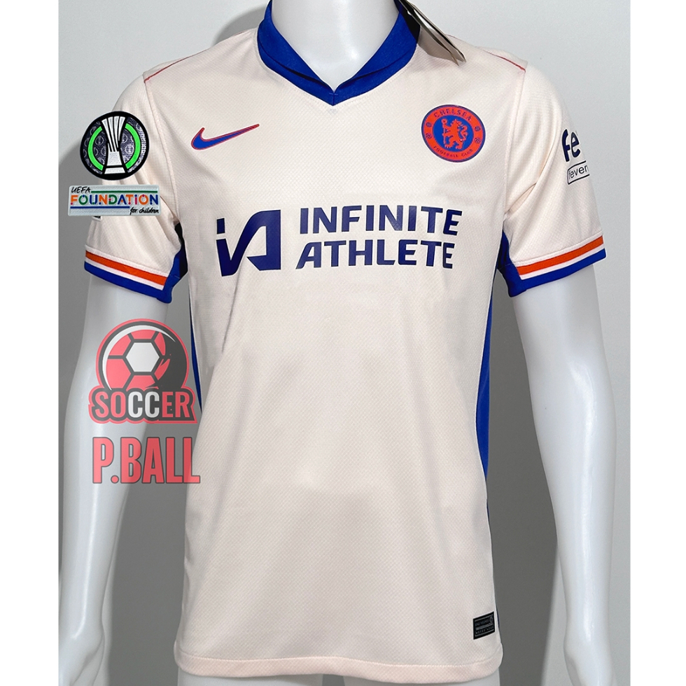 ใหม่ !! เสื้อบอล [3A] เชลซี Away เยือน 2024/25 เกรดแฟนบอล ฟลูออฟขั่นพร้อมอามและเบอชื่อ UEC + FOUNDATION มีโลโก้กลางอก