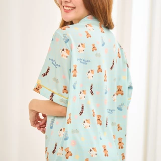 (มีส่งด่วน)Gnight.Butter Pajamas l ชุดนอนสีฟ้า ลายหมีแมว กันโป๊โนบราได้ ไม่ต้องรีด (มีไซส์ใหญ่)
