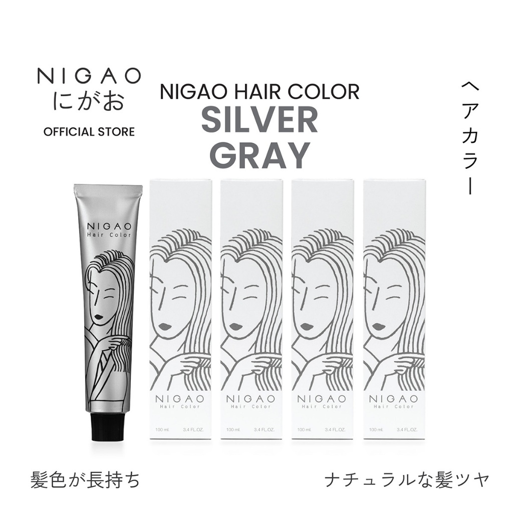 แพ็กเกจเก่า[สีโทนเทา] NIGAO Hair Color Silver Gray | นิกาโอะ ครีมเปลี่ยนสีผม สีโทนเทาเงิน สีย้อมผม 100 mL ฟรี Developer