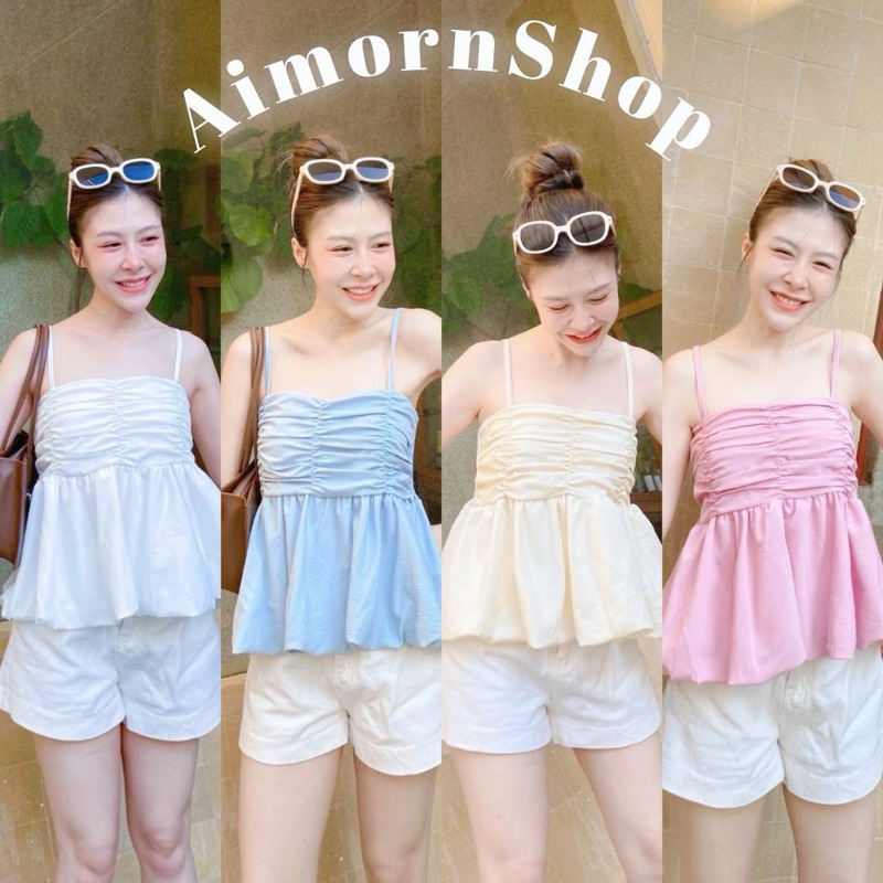aimorn_shop สายเดี่ยวทรงบอลลูน จับจีบอก งานปรับสายได้ สม็อคด้านหลัง ทรงสวยมาก กำลังฮิตมาแรง แมทช์ง่ายสุดๆ