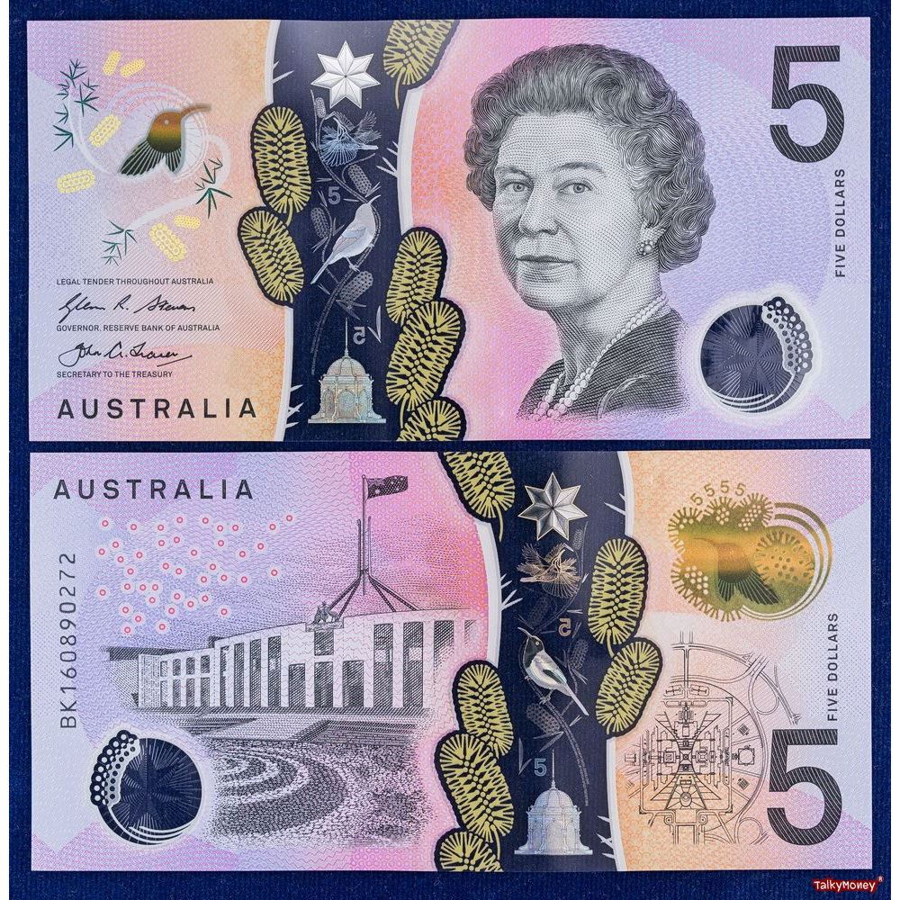 ธนบัตร ออสเตรเลีย Australia ที่ระลึกพระราชินีอลิซาเบธ 5 ดอลลาร์ โพลิเมอร์ P-62 ปี 2016 สภาพใหม่ไม่ผ่านใช้ สำหรับสะสม