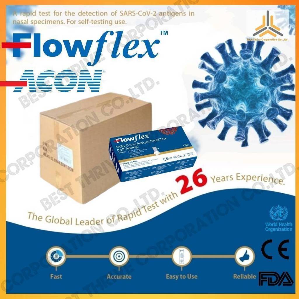 ATK ชุดตรวจโควิด19 SARS-CoV-2AntigenRapidTest ยี่ห้อ Flowflex NASALจมูกก้านสั้น SET300TEST ของแท้ รา