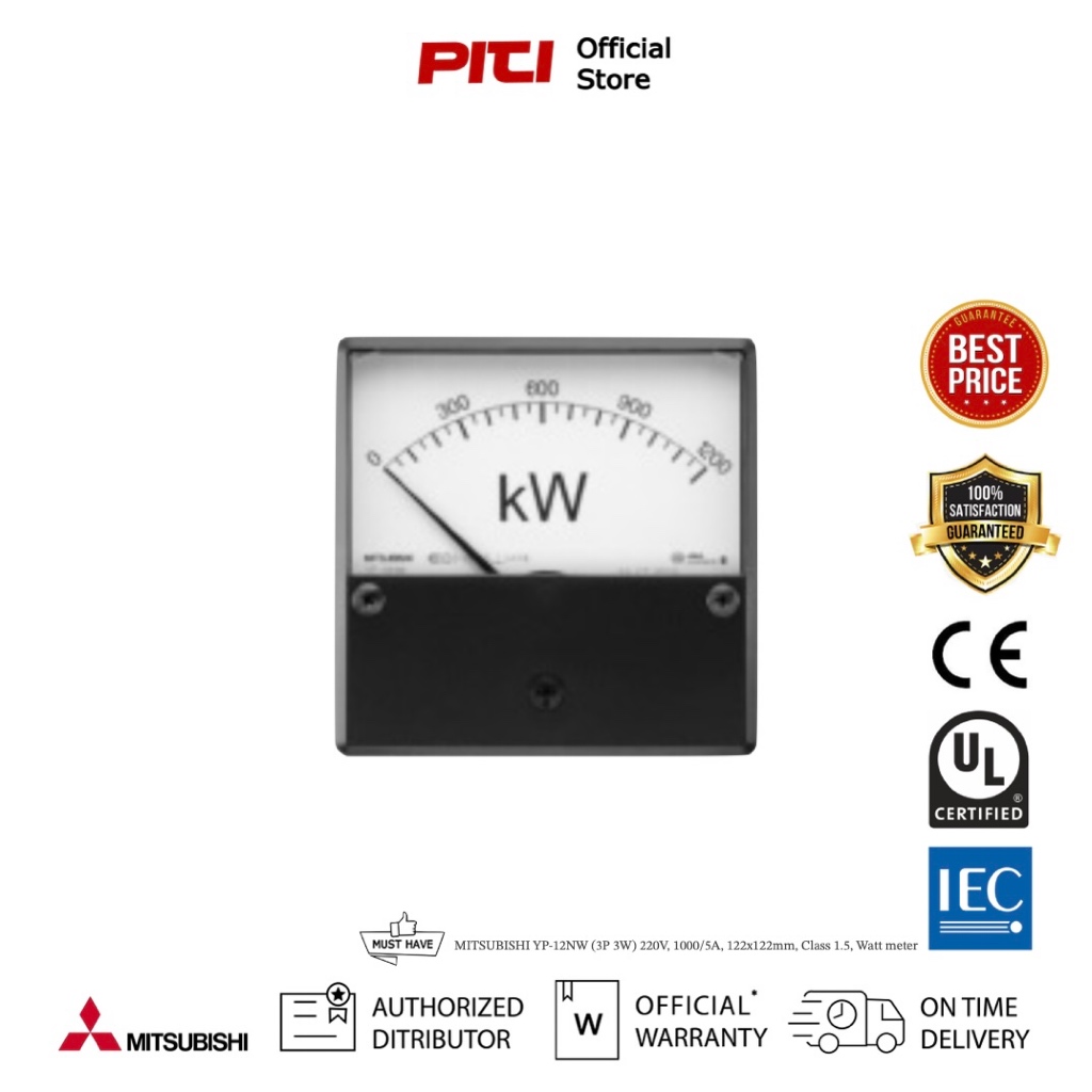 MITSUBISHI YP-12NW (3P 3W) 220V, 1000/5A, 122x122mm, Class 1.5, Watt meter