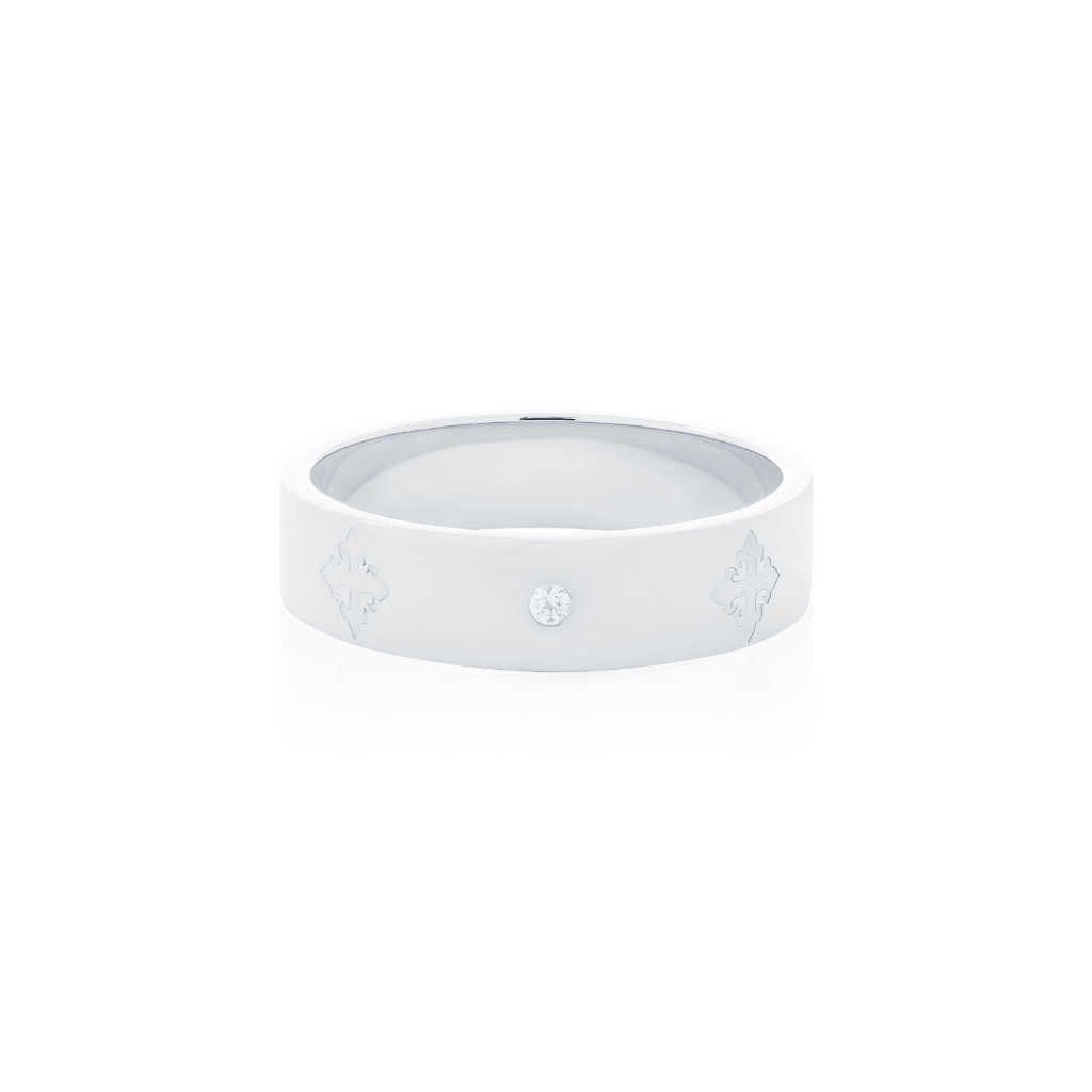 AKE AKE Rituals Cross Wedding Band GM- White Gold with Crystal แหวนเงินแท้925 ชุบทองคำขาว ฝังคริสตัล