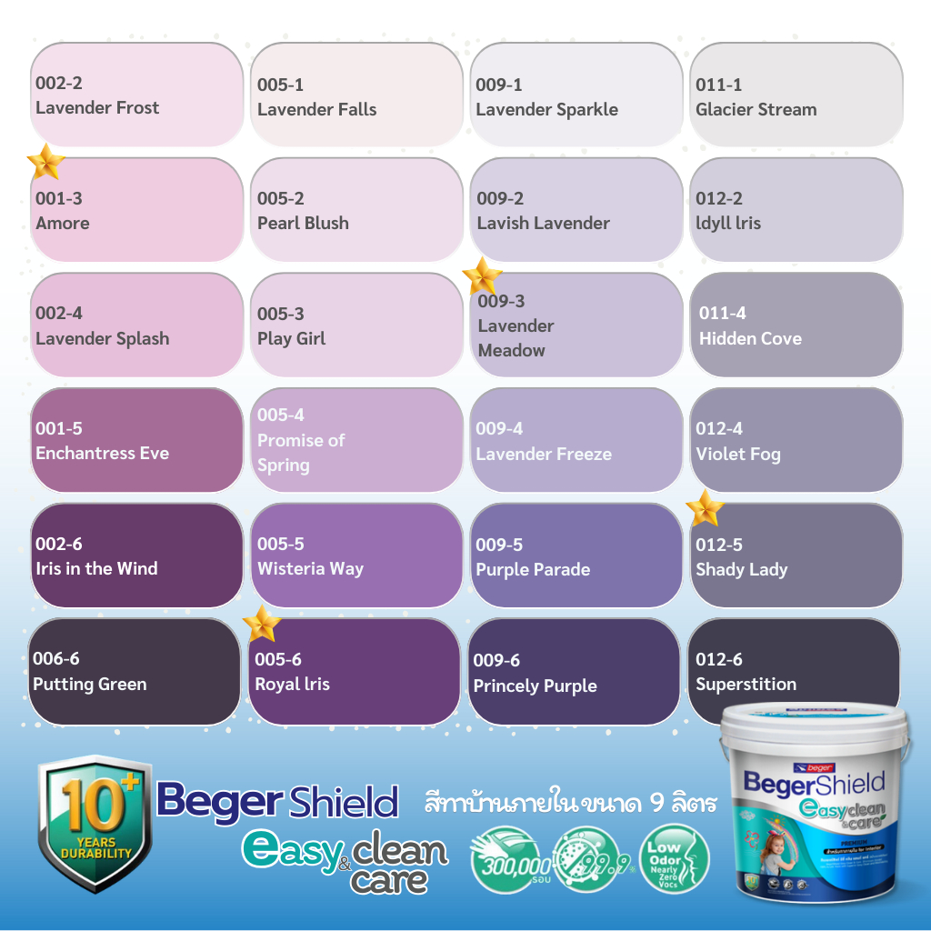 เบเยอร์ชิลด์ อีซี่คลีน & แคร์ Easy Clean & Care สีทาภายใน สีม่วง ชนิดกึ่งเงา ขนาด 9 ลิตร เกรดพรีเมียม 10 ปี กลิ่นอ่อน